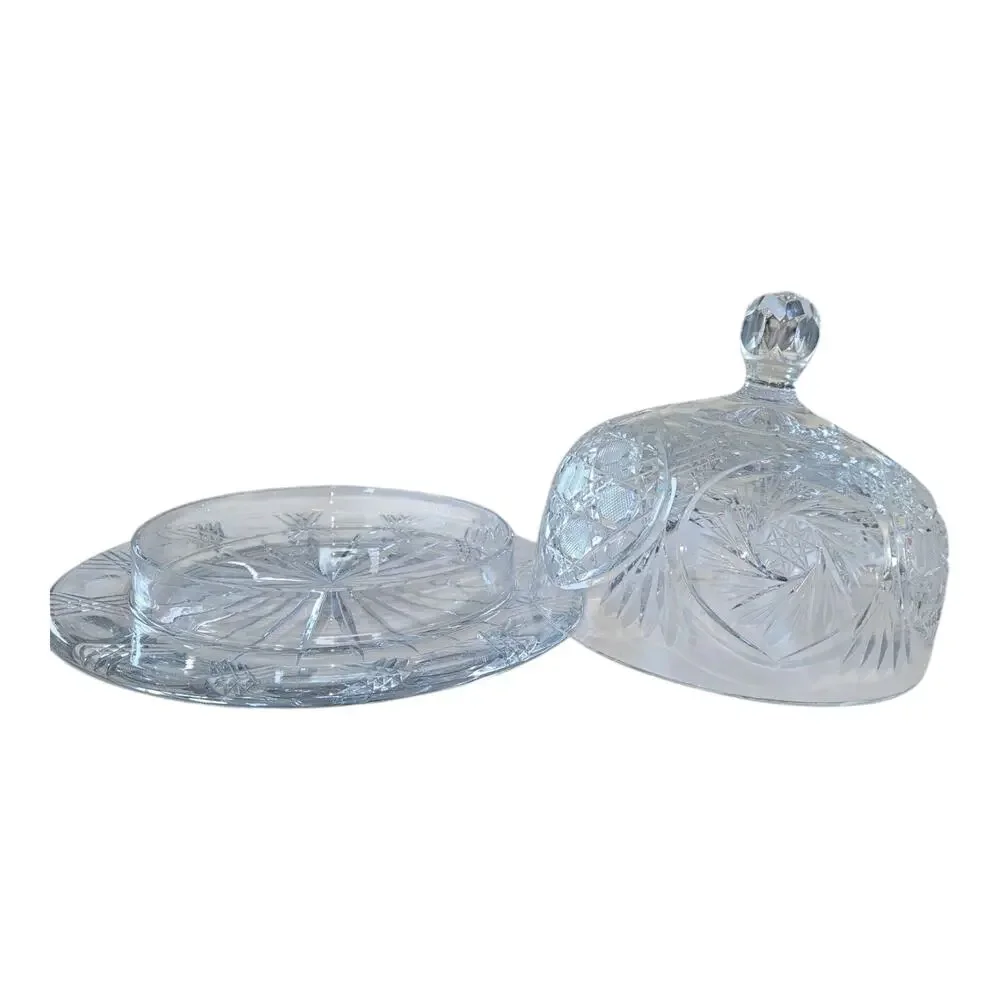 T.G.‎ Hawkes American Brilliant Leaded Crystal Dome Covered Antique Cheese Plate